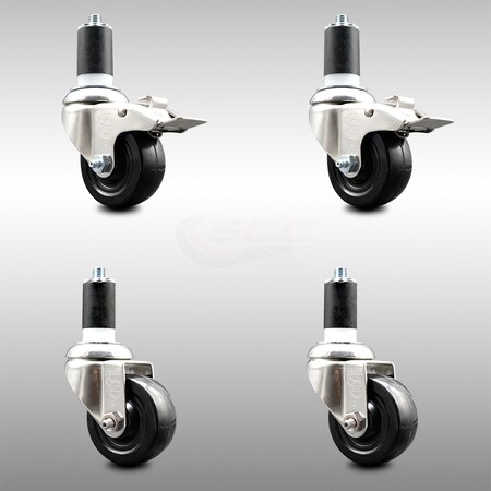 Service Caster 3.5 Inch 316SS Hard Rubber Swivel 1-5/8 Inch Stem Caster Lock Brake SCC, 2PK SCC-SS316TTLEX20S3514-HRS-2-S-2-158